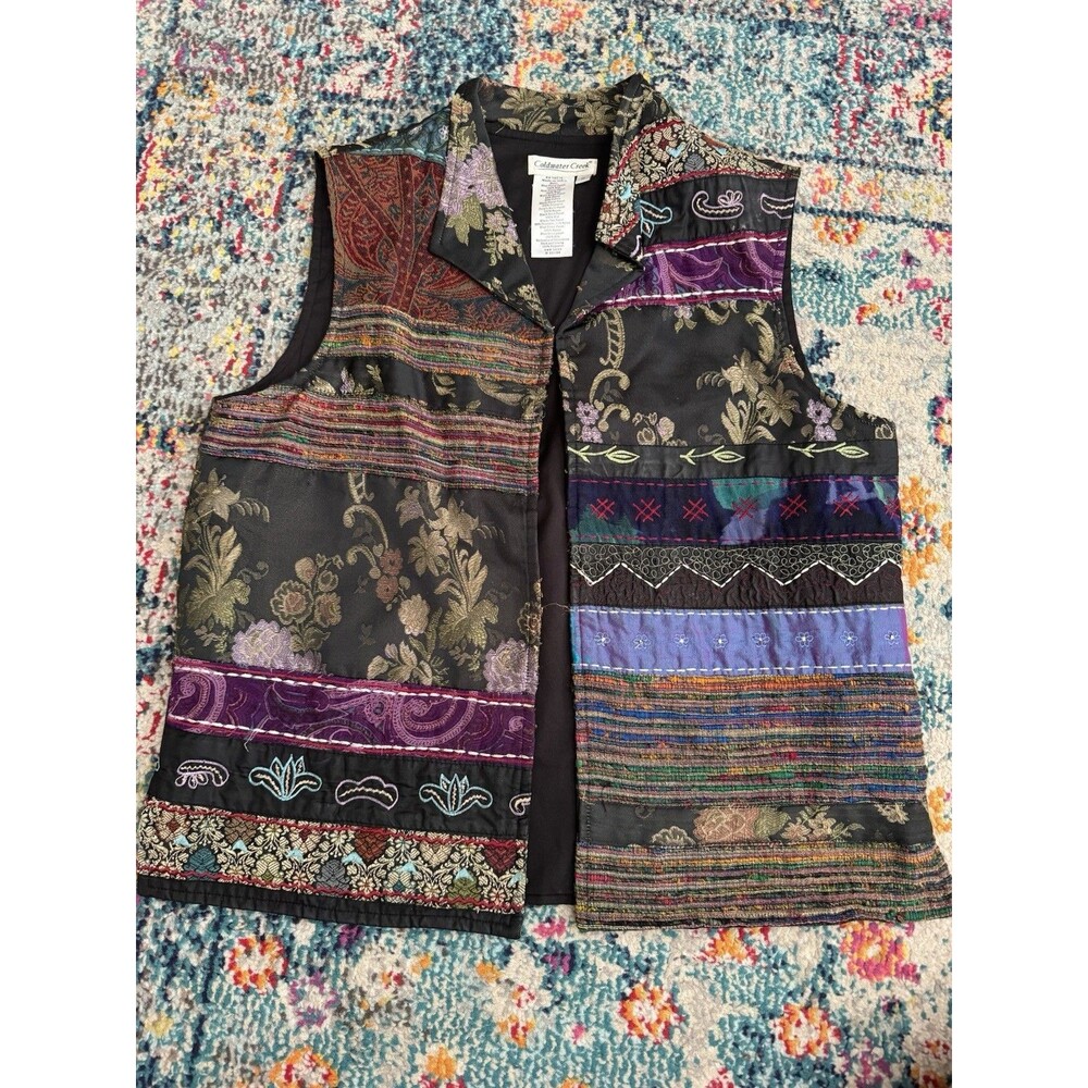 VTG Coldwater Creek Patchwork Vest Silk Wool Embroidered Women's M - Picture 2 of 6